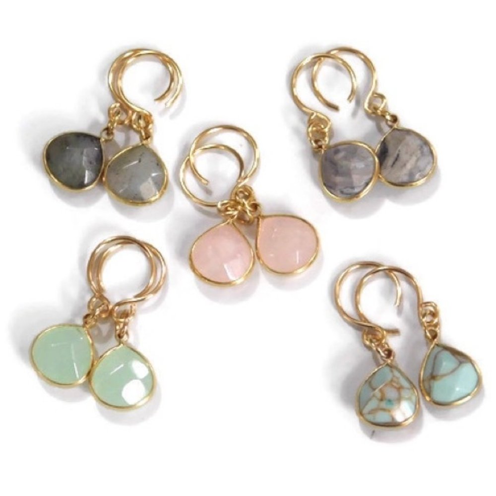 New: Agate Gemstone Teardrop Briolette Earrings - Picture 4 of 6